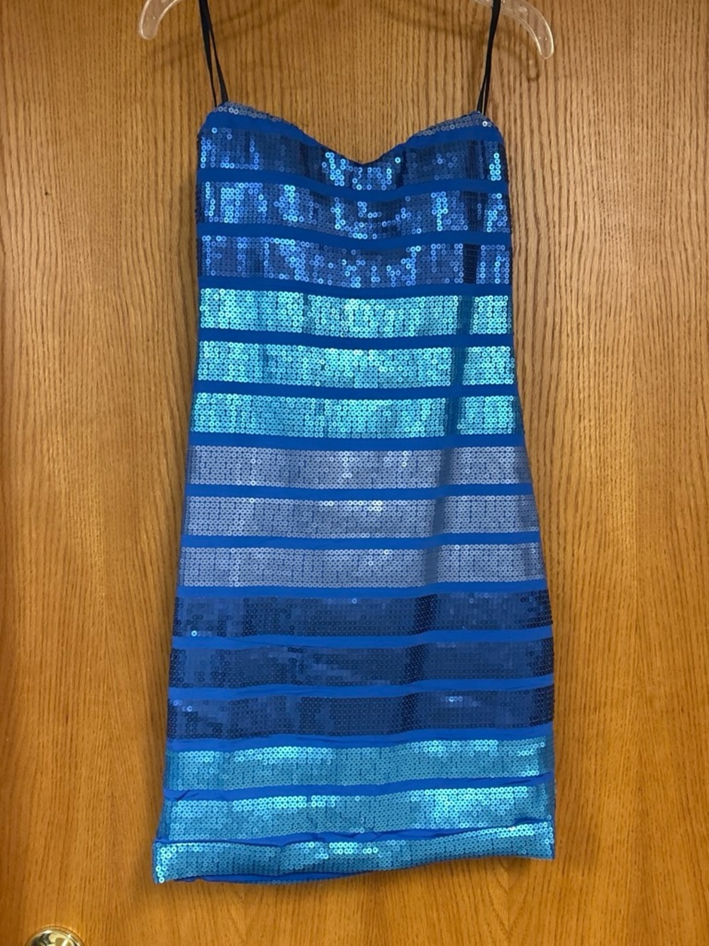 As U Wish Blue Sequined Striped Mini Dress